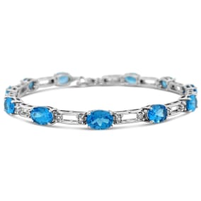 9 Carat Blue Topaz and Diamond Bracelet In Sterling Silver, 7-9 Inches