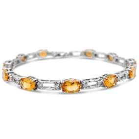 9 Carat Citrine and Diamond Bracelet In Sterling Silver, 7-9 Inches