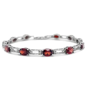 9 Carat Garnet and Diamond Bracelet In Sterling Silver, 7-9 Inches