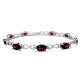 9 Carat Garnet and Diamond Bracelet In Sterling Silver, 7-9 Inches