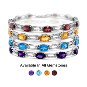9 Carat Gemstone and Diamond Bracelet In Sterling Silver, 7-9 Inches