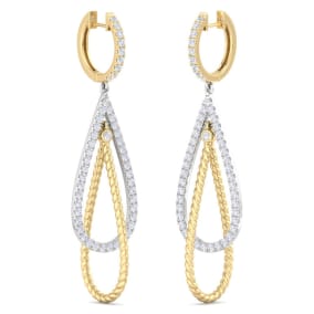 2 Carat Lab Grown Diamond Drop Earrings In 14 Karat Two Tone Gold, 2 1/2 Inches