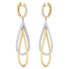 2 Carat Natural Diamond Hoop Earrings In 14 Karat Two Tone Gold, 2 1/2 Inches