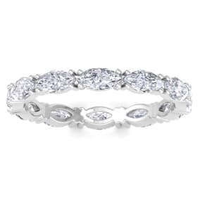 2 Carat Marquise Shape Lab Grown Diamond Eternity Ring In 14 Karat White Gold, Ring Size 8
