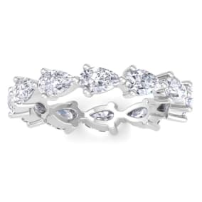 3 1/4 Carat Pear Shape Lab Grown Diamond Eternity Ring In 14 Karat White Gold, Ring Size 9