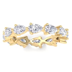 3 1/4 Carat Pear Shape Lab Grown Diamond Eternity Ring In 14 Karat Yellow Gold, Ring Size 9