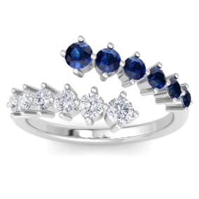 1 Carat Diamond and Sapphire Wrap Ring In 14 Karat White Gold