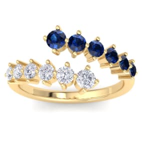 1 Carat Diamond and Sapphire Wrap Ring In 14 Karat Yellow Gold