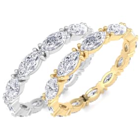 Marquise, Oval and Pear Shape Lab Grown Diamond Eternity Ring In 14 Karat White and Yellow Gold