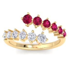 1 Carat Lab Grown Diamond and Ruby Wrap Ring In 14 Karat Yellow Gold