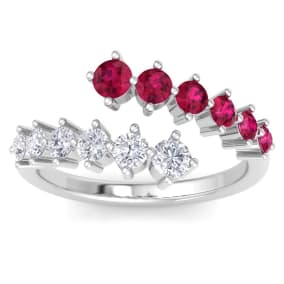 1 Carat Lab Grown Diamond and Ruby Wrap Ring In 14 Karat White Gold