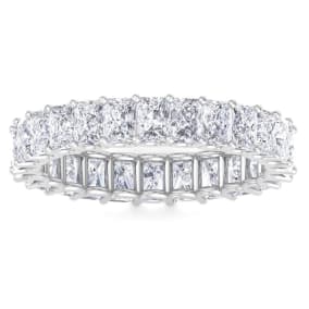 4 3/4 Carat Princess Cut Lab Grown Diamond Eternity Ring In 14 Karat White Gold, Ring Size 4
