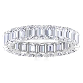 5 1/4 Carat Emerald Cut Lab Grown Diamond Eternity Ring In 14 Karat White Gold, Ring Size 6.5