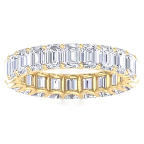 5 1/2 Carat Emerald Cut Lab Grown Diamond Eternity Ring In 14 Karat Yellow Gold, Ring Size 7