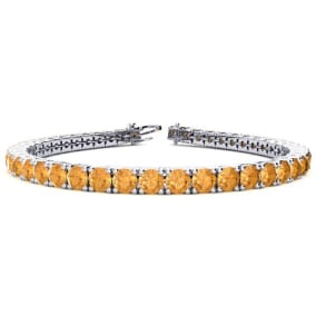 9 3/4 Carat Citrine Tennis Bracelet In 14 Karat White Gold, 7 1/2 Inches