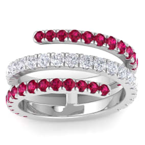 1 1/2 Carat Diamond and Ruby Wrap Ring In 14 Karat White Gold
