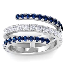 1 1/2 Carat Diamond and Sapphire Wrap Ring In 14 Karat White Gold