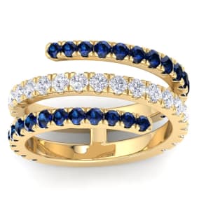 1 1/2 Carat Diamond and Sapphire Wrap Ring In 14 Karat Yellow Gold