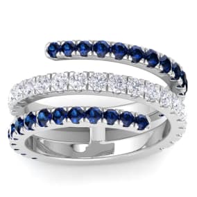 1 1/2 Carat Lab Grown Diamond and Sapphire Wrap Ring In 14 Karat White Gold