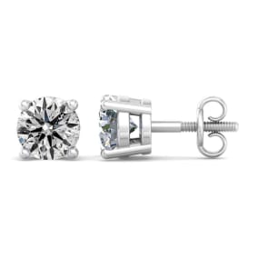 2 Carat Lab Grown Diamond Earrings In 14 Karat White Gold, Basket Setting