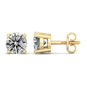 2 Carat Lab Grown Diamond Earrings In 14 Karat Yellow Gold, Basket Setting