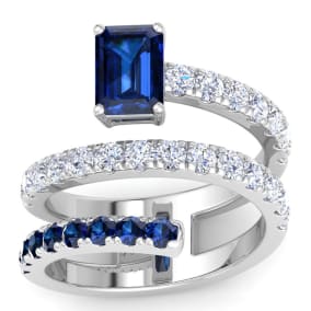 1 3/4 Carat Lab Grown Diamond and Sapphire Wrap Ring In 14 Karat White Gold