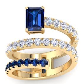 1 3/4 Carat Lab Grown Diamond and Sapphire Wrap Ring In 14 Karat Yellow Gold