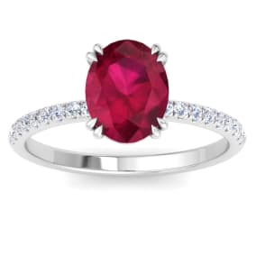 2 1/5 Carat Lab Grown Diamond and Ruby Engagement Ring In 14 Karat White Gold