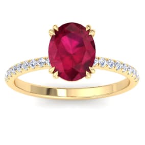 2 1/5 Carat Lab Grown Diamond and Ruby Engagement Ring In 14 Karat Yellow Gold