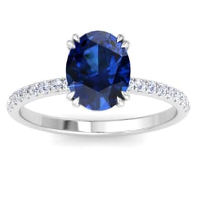 2 1/5 Carat Lab Grown Diamond and Sapphire Engagement Ring In 14 Karat White Gold