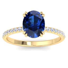 2 1/5 Carat Lab Grown Diamond and Sapphire Engagement Ring In 14 Karat Yellow Gold