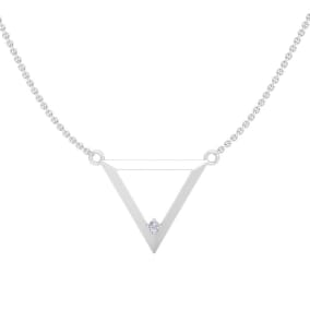 0.03 Carat Round Shape Lab Grown Diamond Necklace In 14K White Gold, Triangle
