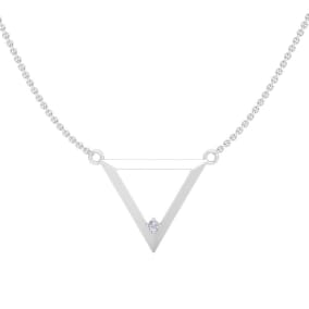 Lab Grown Diamond Accent Necklace In 14K White Gold, Triangle