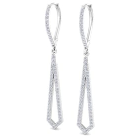 1 Carat Lab Grown Diamond Drop Earrings In 14 Karat White Gold, 2 Inches