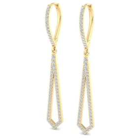 1 Carat Lab Grown Diamond Drop Earrings In 14 Karat Yellow Gold, 2 Inches