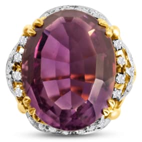 Vintage Estate 18K White and Yellow Gold 18 Carat Amethyst and 1/3 Carat European and Rose Cut Diamond Ring, Size 7.5