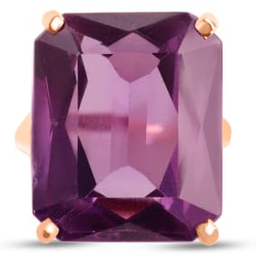 Vintage Estate 8K Rose Gold 18 Carat Octagon Purple Created Sapphire Ring, Size 7 1/2