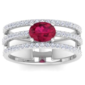 1 1/2 Carat Lab Grown Diamond and Ruby Wrap Ring In 14 Karat White Gold