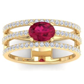 1 1/2 Carat Lab Grown Diamond and Ruby Wrap Ring In 14 Karat Yellow Gold