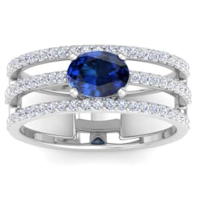 1 1/2 Carat Lab Grown Diamond and Sapphire Wrap Ring In 14 Karat White Gold