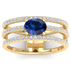 1 1/2 Carat Lab Grown Diamond and Sapphire Wrap Ring In 14 Karat Yellow Gold