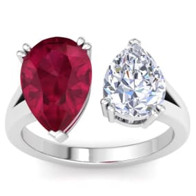 4 3/4 Carat Ruby and Lab Grown Diamond Two Stone Engagement Ring In 14 Karat White Gold, Pear
