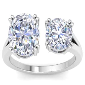 5 Carat Lab Grown Diamond Two Stone Engagement Ring In 14 Karat White Gold, Oval