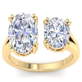 5 Carat Lab Grown Diamond Two Stone Engagement Ring In 14 Karat Yellow Gold, Oval