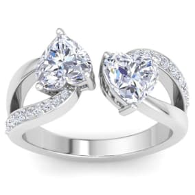 2 1/5 Carat Lab Grown Diamond Two Stone Engagement Ring In 14 Karat White Gold, Heart