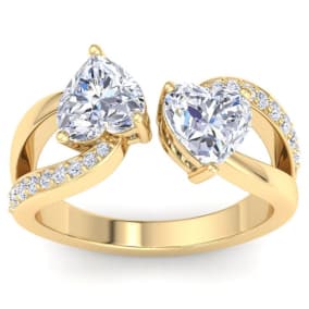 2 1/5 Carat Lab Grown Diamond Two Stone Engagement Ring In 14 Karat Yellow Gold, Heart