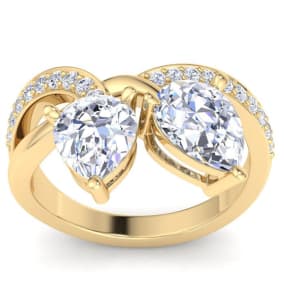 3 1/2 Carat Lab Grown Diamond Two Stone Engagement Ring In 14 Karat Yellow Gold, Pear