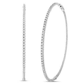 HUGE 4 Carat Lab Grown Diamond Hoop Earrings In 14K White Gold, 3 Inches