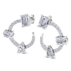 3 Carat Lab Grown Diamond Hoop Earrings In 14 Karat White Gold, 3/4 Inch