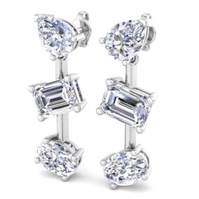5 Carat Lab Grown Diamond Drop Earrings In 14 Karat White Gold, 1 Inch
